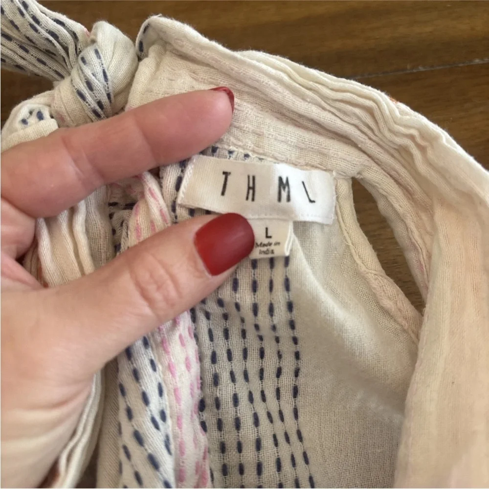 THML Anthropologie Boho Tank Top Embroidered Sz L Tassel Halter Gauze Sleeveless - Picture 14 of 14